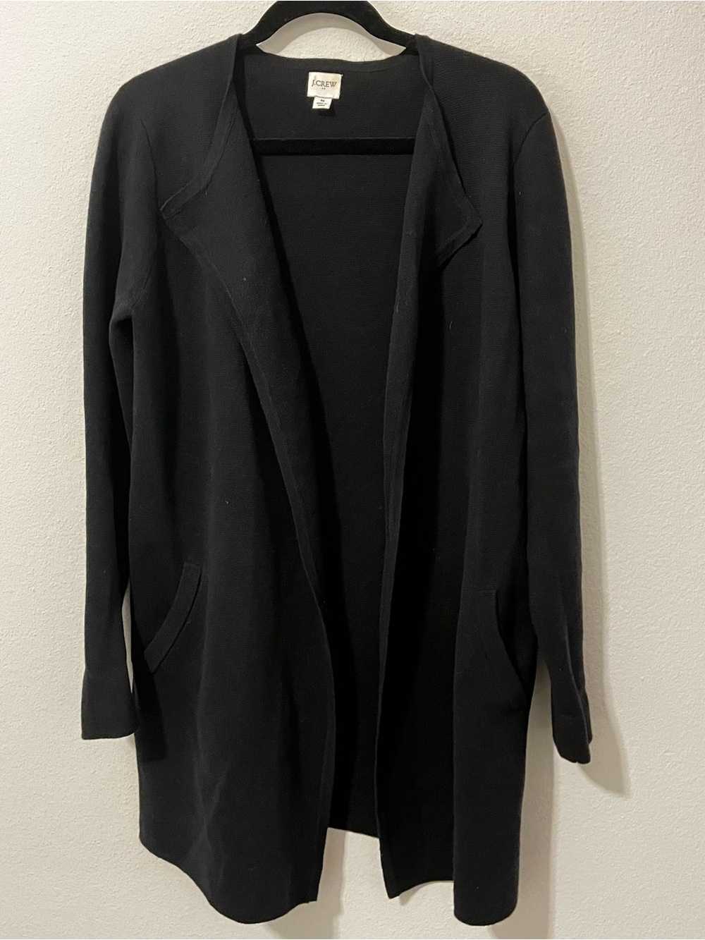 J. Crew Women’s Cardigan Sweater Open Front Black 100% Cotton Pockets Relaxed Md - Picture 2 of 7
